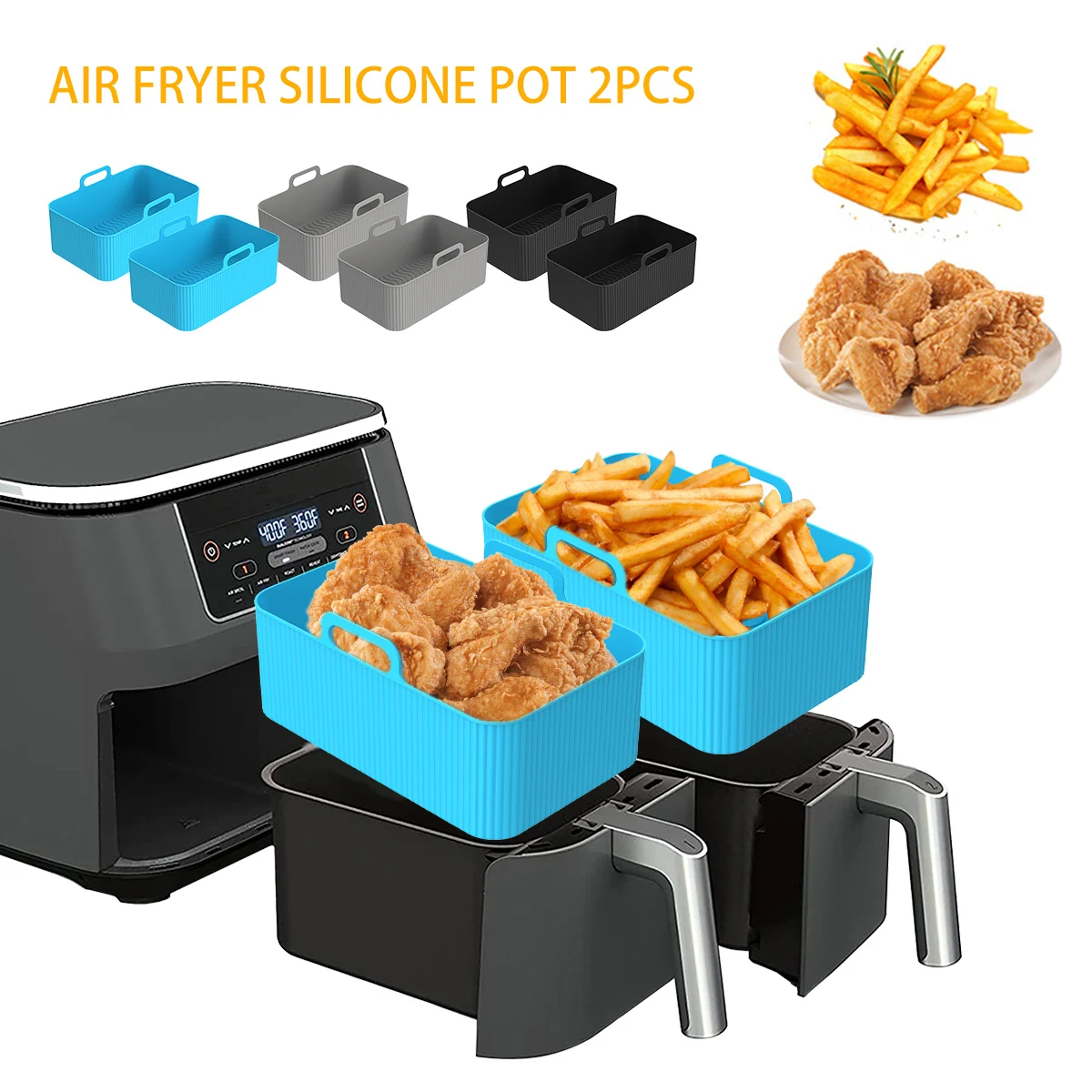 Air Fryer Silicone Pot Liner - 2 шт., силиконовый вкладыш для фритюрницы