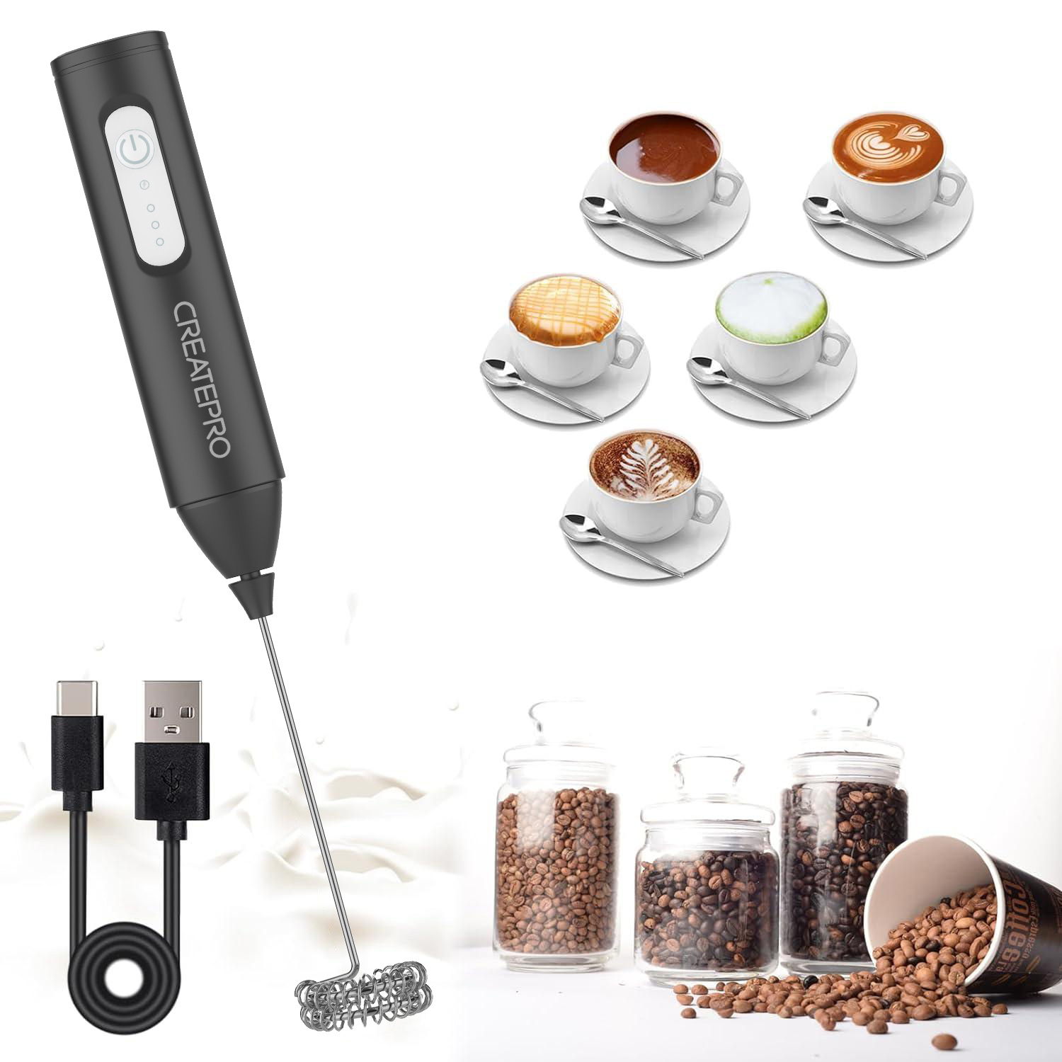 Electric Milk Frother Handheld - Перезаряжаемый автоматический ручной вспениватель молока, электрический